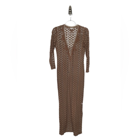 Poupette St Barth | Floral Lace Crochet Maxi Dress Coverup in Brown OS - Picture 9 of 9